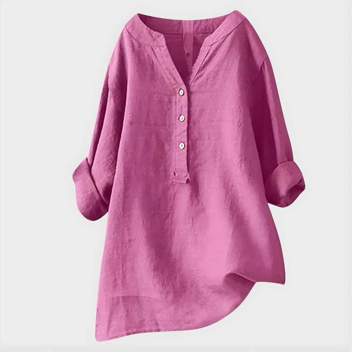 Veronique | Cotton Linen V Neck Blouse