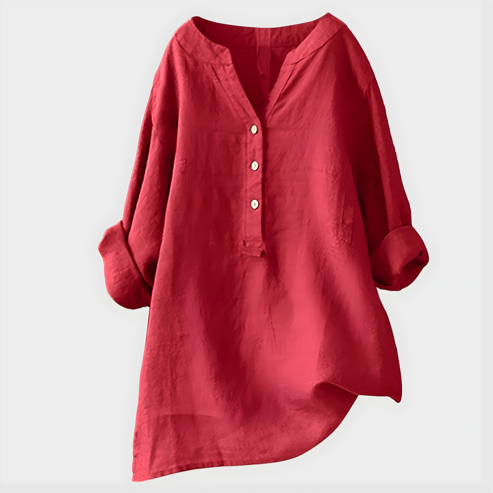 Veronique | Cotton Linen V Neck Blouse