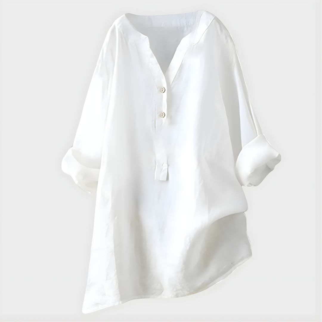 Veronique | Cotton Linen V Neck Blouse