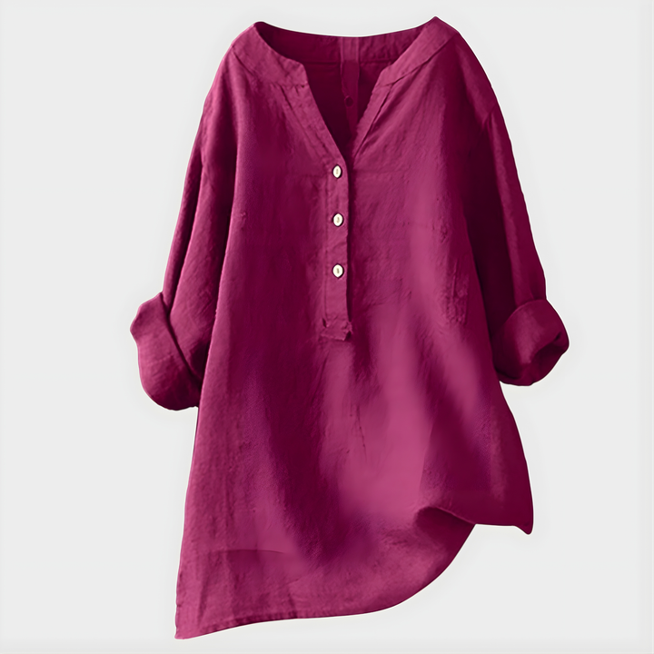 Veronique | Cotton Linen V Neck Blouse