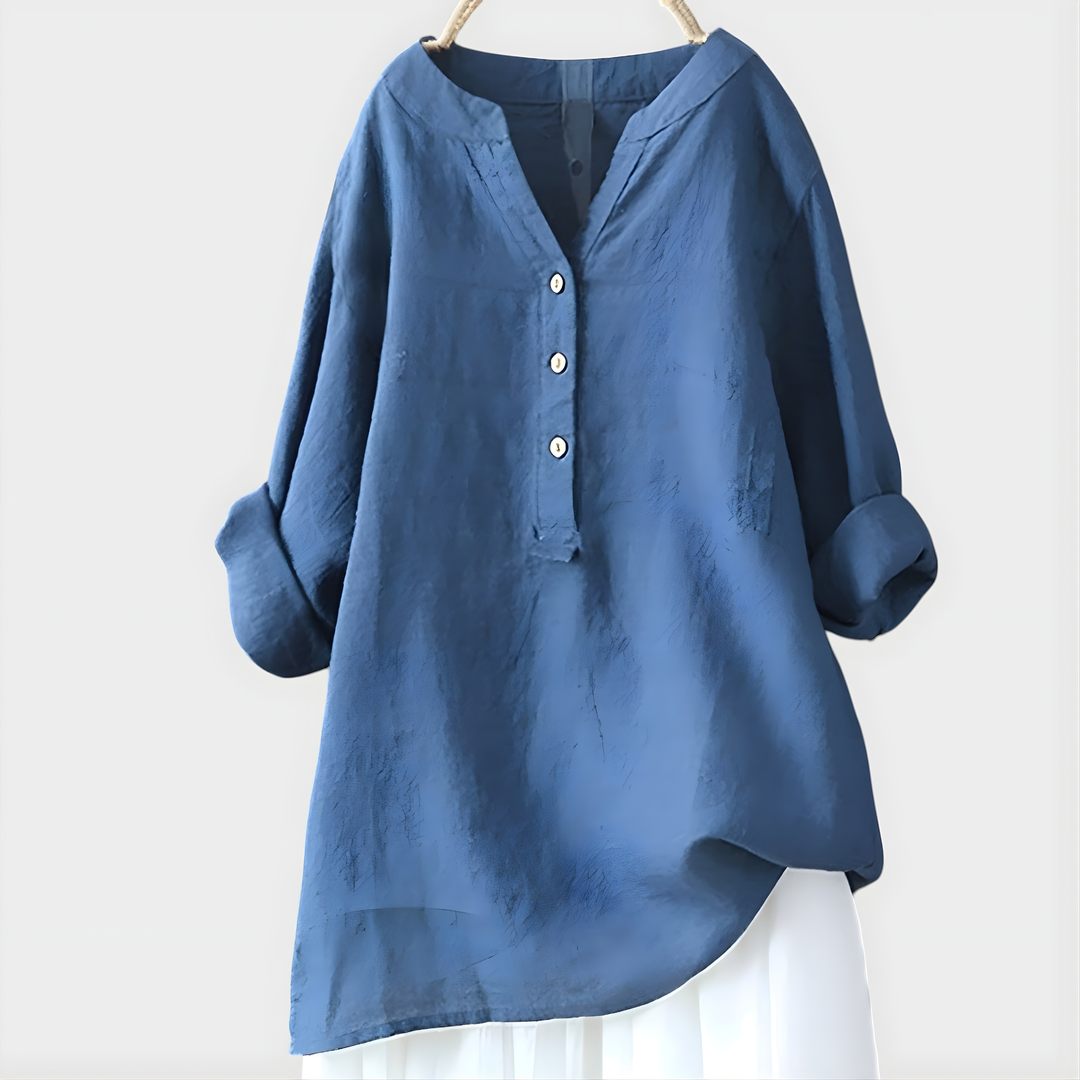 Veronique | Cotton Linen V Neck Blouse